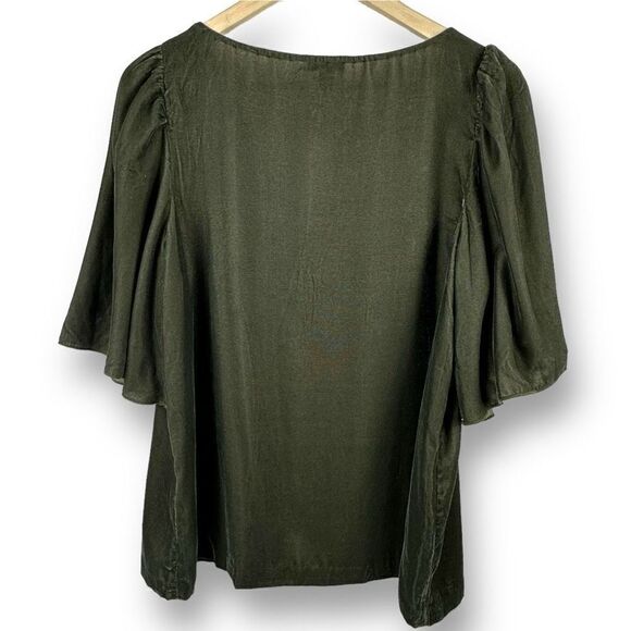 Ann Taylor Women's Size M Oversized Short Bell Sleeve Top Olive Green Solid New‎ - Picture 2 of 11